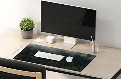 SSOIU Pine Trees Desk Pad, Extended Gaming Mouse Pad (35.5x15.7 in), Large Non-Slip Rubber Base Mousepad with Stitched Edges, Waterproof Keyboard Mouse Pad Desk Mat for Work, Game, Office, Home - color: Pine Trees