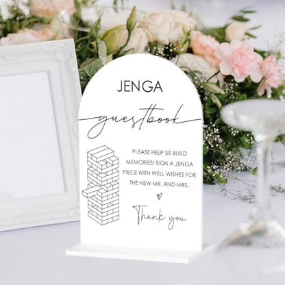 Tumbling Tower Game Sign, Wedding Guest Book Sign, Wedding Engagement Bridal Shower Reception Drinks Table Desk Acrylic Decor - color: Jenga Guestbook
