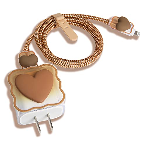 Compatible with iPhone 18W/20W USB-C Charger Cover Lovely 3D Love Heart Waves Clear Soft Charger Protector Cute Cable Saver for iPhone 11 12 13 14 Pro Max Fast Power Adapter, Brown 1 (5in1) - color: Brown 1 (5 in 1)