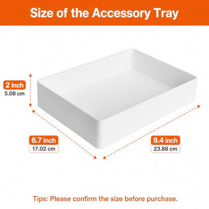 Amazon Basics Rectangular Plastic Desk Organizer with Storage Trays, Accessory Tray, Drawer Organizer, 9.4 x 6.7 x 2 inch, White - size: 9.4" x 6.7" x 2"