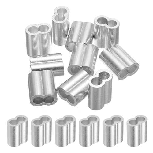 uxcell 3/8" 10mm Aluminum Crimping Loop Sleeve Double Ferrule for Wire Rope Cable Line End, Silver 10pcs - size: 3/8 Inch