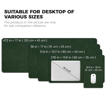 Large Gaming Desk Pad with Stitched Edges - 2mm Thickness Leather Mouse Mat, Non-Slip Base Desk Mat for Office/Home 31.5"x 15.7" L Dark Green - color: Dark Green, size: 31.5" x 15.7"