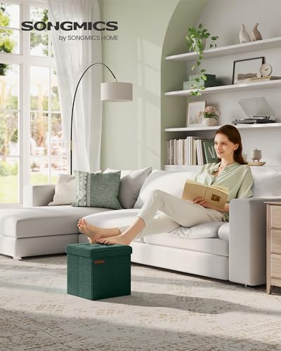 SONGMICS Storage Ottoman, Foldable Small Cube Ottoman Foot Rest, 11.8 Inches Foot Stool with Storage, Load up to 286 lb, for Living Room, Bedroom, Dorm, Retro Green ULSF028C01 - color: Retro Green, size: 11.8"D x 11.8"W x 11.8"H