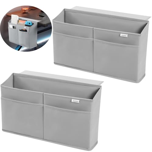 2 Pack Desk Side Hanging Organizer, Adhesive Storage Bag with Pockets for Magazine Ipad Notebook, for End Tables Home Office Desks Computer Workstations Dressing Table, Grey - color: Grey-2Pack