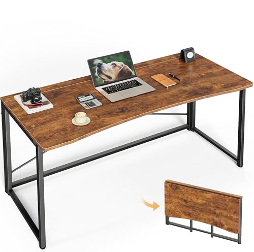 Huuger Folding Desk for Small Spaces, 47.2 Inch Foldable Computer Table, for Home Office, Study, Bedroom, Dorm, Space Saving, Small Writing Work Office Computer Desk, Easy to Fold, Rustic Brown - color: Rustic Brown, size: 18.9"D x 47.2"W