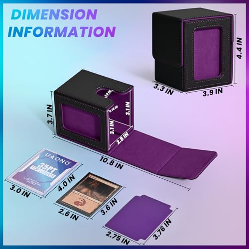 UAONO Card Deck Box for MTG Commander, Independent Commander Display, Fits 100 Double-Sleeved Cards, Magnetic Deck Case for Magic the Gathering TCG, 2 Dividers & 1 Top Loader (Black/Purple) - color: A-Black&Purple
