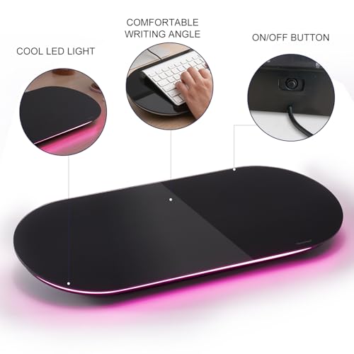 TSJ OFFICE Glass Desktop Whiteboard - 17 X 7 Inches Small Dry Erase Board with Pink Light, Black Glass White Board Surface Notepad with 1 Drawer, Desk Organizers for Office, Home, School Supplies - color: Pink Light (Black Glass)