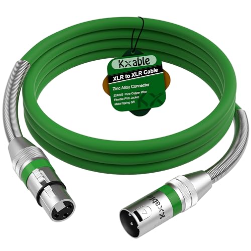 Kxable XLR Microphone Cable 6 FT, XLR Male to Female Balanced Mic Cable, 3-Pin Shielded Speaker Cord, Zinc Alloy Connectors, 22AWG Pure Copper, Metal Spring SR, Recording Studio, Podcast, Green - color: Green, size: 6FT