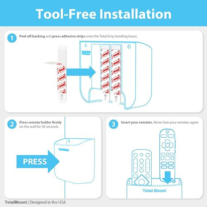 TotalMount Hole-Free Remote Holder – Eliminates Need to Drill Holes in Your Wall (for 2 or 3 Remote Controls – Black – Quantity 1) - color: Black