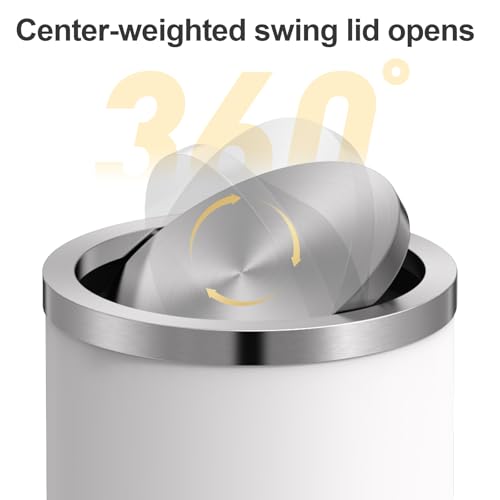 Mbillion Small Trash Can with Swing Lid 2.4 Gallons/9 Liter, Mini Trash Can with lid, Stainless Steel Cylindrical Garbage Can for Home and Office Bathroom Bedroom, for Ground and Desktop White - color: White 9L, size: 9 Liter
