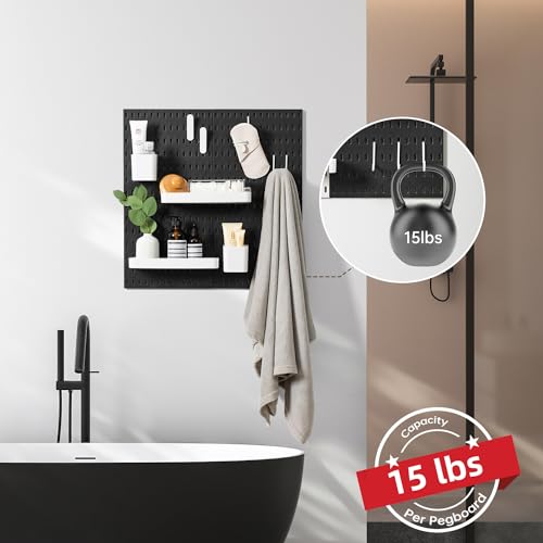 VUSIGN Pegboard Combination Wall Organizer Kit, 4 Pieces Pegboards and 17 Accessories Modular Hanging, Wall Mount Display Peg Board Panel Kits for Bedroom, Home, Office, Bathroom, 22" x 22", Black - color: Black - 4 Pieces