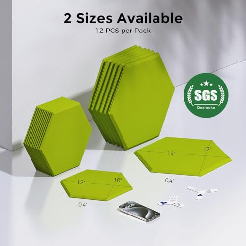 Self-Adhesive Acoustic Panels [390 lbs/yd³ Ultra-High Density], 2nd Generation Sound Absorbing Panel, Professional Level Sound Panel, Polyester Soundproof Foam [Medium Hexagon, Fruit Green] - color: Fruit Green, size: Medium Hexagon (12''x10''x0.4'')