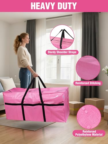 WORKPRO 1-Pack 66 Gallon Extra Large Moving Bags with Zippers & Carry Handles, Heavy-Duty Storage Totes, 45" x 16" x 22", Holds Up to 110 lbs, for Moving, Dorm Move-In & Storage Organization, Pink - style: 1 Pack