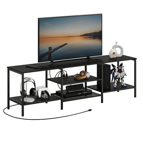 HOOBRO TV Stand with Power Outlets to 75 Inches, TV Console Table with Open Storage Shelves Cabinet, Industrial Media Entertainment Center for Living Room Bedroom, Black BB60DS01 - color: Black, size: 63 Inch