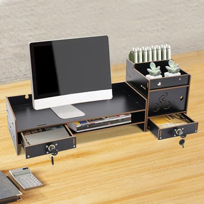 Computer Monitor Stand, Computer Rack with Drawers, Two top Platforms Desk Organizer Monitor Stand with Extra Large Storage Desktop Computer Stand for PC, Laptop, Printer, Screen, TV (05) - size: 05