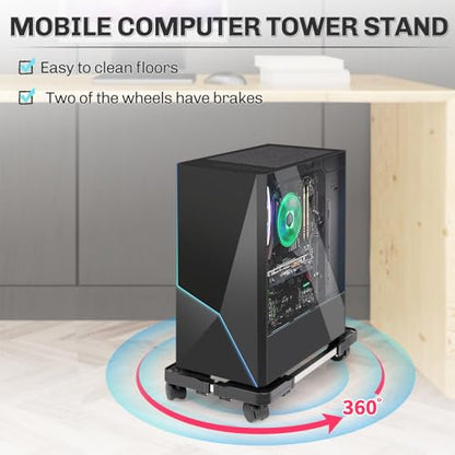 Liitrton Mobile CPU Stand Adjustable Computer Tower Stand with 4 Caster Wheels Fits Most PC (Black) - color: Black