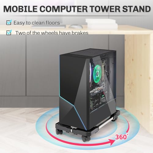 Liitrton Mobile CPU Stand Adjustable Computer Tower Stand with 4 Caster Wheels Fits Most PC (Black) - color: Black