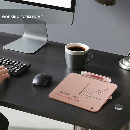 Rose Gold Glossy Mirror Mini Desktop Pure Glass Whiteboard, Small Desktop Dry Erase Board, Desk White Board Dry Erase with Accessories, Stenography Artifact for Office Homeschooling Décor, 8x6 Inches - color: Rose Gold