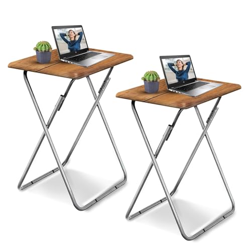 Garden 4 you Folding TV Tray Table Set of 2, TV Dinner Table with Sturdy MDF Top, Eating Trays for Living Room with No Assembly Required (Yellow Brown, 2PCS) - color: Yellow Brown, size: 2pcs