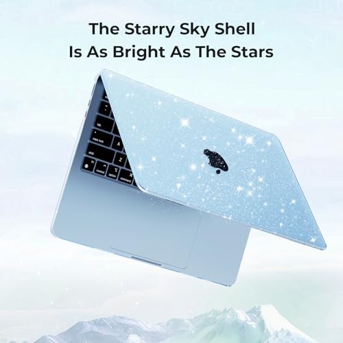 EooCoo Case Compatible with MacBook Air 13 inch M5 2026-2022 Release M4 M3 M2 A3449 A3240 A3113 A2681, Glitter Hard Shell&Keyboard Skin Cover&Screen Protector for Mac Air 13.6 inch, Sparkly SkyBlue - color: Glitter Skyblue