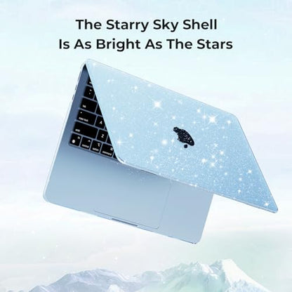 EooCoo Case Compatible with MacBook Air 13 inch M5 2026-2022 Release M4 M3 M2 A3449 A3240 A3113 A2681, Glitter Hard Shell&Keyboard Skin Cover&Screen Protector for Mac Air 13.6 inch, Sparkly SkyBlue - color: Glitter Skyblue