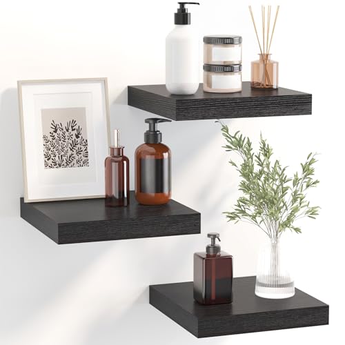 Fixwal Floating Shelves for Wall, 8 Inch Small Black Shelves Wall Mounted Shelf for Bathroom, Living Room, Bedroom, Kitchen Decor (Set of 3, 8x8) - color: Black