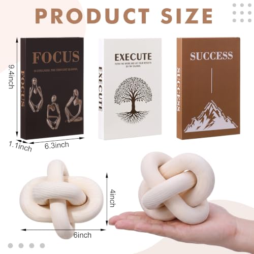 3 pcs Faux Book Storage Box Set with 3 Link White Wood Knot Decor Decorative Faux Books with Hidden Storage for Coffee Table Decor, Bookshelf or Mantle Aesthetic Book Decoration for Home - color: Brown