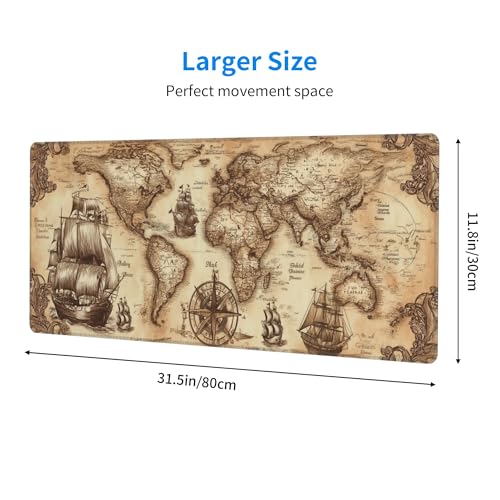 Nautical Compass Mouse Pad Extended Large Gaming Mouse Pad XL Stitched Edges for Gamer Home Office 31.5 X 11.8 Inch - color: Nautical Compass