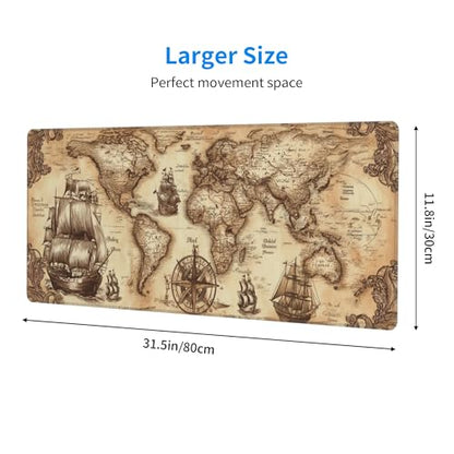 Nautical Compass Mouse Pad Extended Large Gaming Mouse Pad XL Stitched Edges for Gamer Home Office 31.5 X 11.8 Inch - color: Nautical Compass