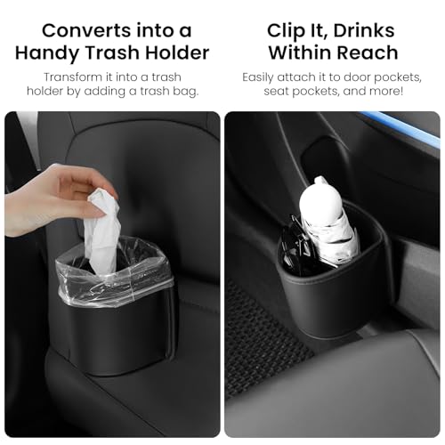 2 Pack Clip On Cup Holder for Car Door Organizer Seat Automotive Extra Drink Coffee Holders Premium PU Leather Black