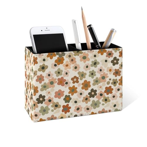 Famame Small Flowers Pattern Vintage Pencil Holder for Desk, Leather Desktop Container Pen Cup Storage Study Table Pen Organizer Makeup Brush Holder for Classroom Office Home - color: Small Flowers