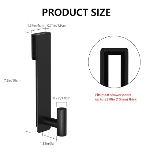 PMMASTO Shower Door Hooks, (7.5 Inch) Extended Towel Hooks for Bathroom Frameless Glass Shower Door, Stainless Steel Heavy Duty Hooks for Hanger Robe,Towel (Black ''T'' Shape 2 Pack) - color: Black, size: 7.5 Inch-2 Pack, Fits 3/8" Thick Door