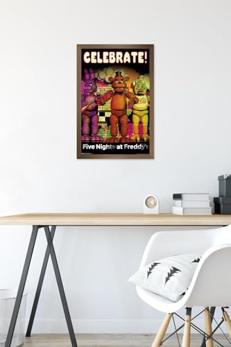 Trends International Five Nights at Freddy's - Celebrate Wall Poster, 14.725" x 22.375", Bronze Framed Version - color: Bronze Framed Version, size: 22.4"L x 14.7"W