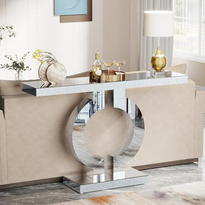 Tribesigns 43" Silver Entryway Table with O-Shaped Base, Modern Rectangle Mirrored Sofa Console Table for Living Room, Hallway, Entrance (Silver) - color: Silver