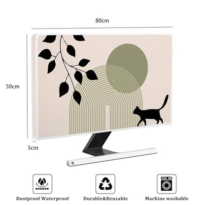 Boho Cat Waterproof Television Cover 32 Inch Black and Green Bohemian Plants Stripe Screen TV Cover for LCD LED PC Desktop and Home Hanging TV Anti-Static Dustproof Protective - color: green and black, size: 32 Inch