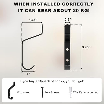 Lichaser 10 Pack Black Acoustic Panel Wall Hooks, Decorative Wall Hooks Screw in Sound Panel and Wood Slats, 0.5 in Metal Hanger for Hanging Coat, Hat, Towel, Backpack, Bags, Purse - size: 10 Pack