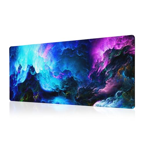 Dazzling Galaxy Gaming Mouse Pad Blue Desk Mat XL Mouse Gaming Pads, Starry Sky Keyboard Pads Extra Large Desktop Computer Mats with Non-Slip Base & Stitched Edges, Vintage Office Decor 31.5x11.8 - color: Dazzling Galaxy