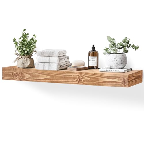 48x3x7in Solid Wood Floating Shelf – Wood Natural Wall Mounted Fireplace Mantel Shelf – Heavy Duty Decorative Fireplace Mantel for Living Room, Kitchen, Bathroom, Bedroom - color: Wood, size: 48x3x7-hollow