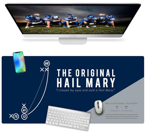 French KOKO Large Dallas Football Desk Mat for Desktop – XL Blue and Silver Desk Pad Mat Featuring The Hail Mary Play, Texas Sports Fan Gift, Man Cave Office Decor, Smooth Waterproof Desk Protector - color: Dallas Football: Hail Mary, size: 16.5" x 36"