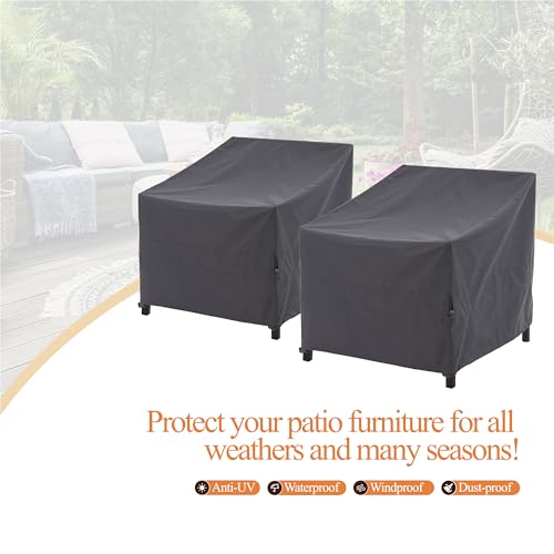 WJ-X3 Grey Patio Chair Covers Heavy Duty, 34" W x 36" D x 36" H, 2 Pack | Waterproof Outdoor Adirondack Covers, Tolix Chairs, PU-Coated Ripstop, Mid-Cinch, Less Wind Lift, Anti-UV Fade Defense - color: Gray, size: 34W x 36D x 36H, 2-Pack, Adirondack Chair