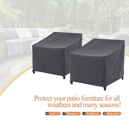 WJ-X3 Grey Patio Chair Covers Heavy Duty, 34" W x 36" D x 36" H, 2 Pack | Waterproof Outdoor Adirondack Covers, Tolix Chairs, PU-Coated Ripstop, Mid-Cinch, Less Wind Lift, Anti-UV Fade Defense - color: Gray, size: 34W x 36D x 36H, 2-Pack, Adirondack Chair