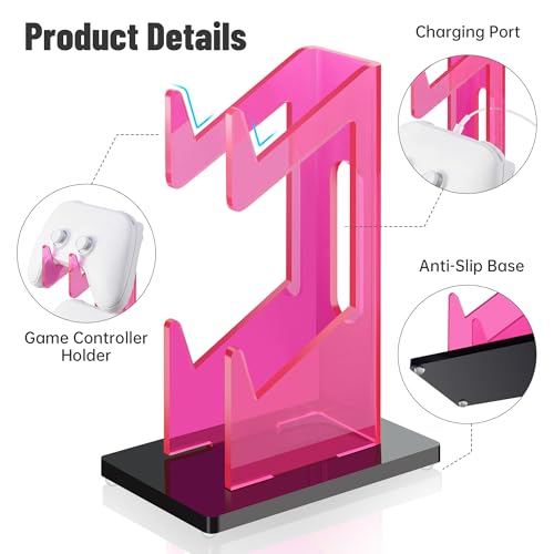 NiHome Rose Pink Acrylic 2-Tier Universal Game Controller Headset Holder Stand for PS5 Xbox ONE Switch Colorful Controller Stand Gaming Accessories Anti-Slip Stable Acrylic Clear Headphone Holder - size: Rose Pink 2-Tier