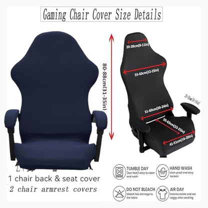 Gaming Chair Cover Set with Armrest Covers, Stretch Ruffled Slipcover for Racing Office Computer Reclining Chairs (Navy) - color: Navy