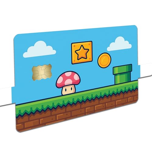 Retro Platformer World – Credit Card Skin Sticker Cover Decal Wrap 2-Pack – Cute Mushroom, Coin & Star Block Design