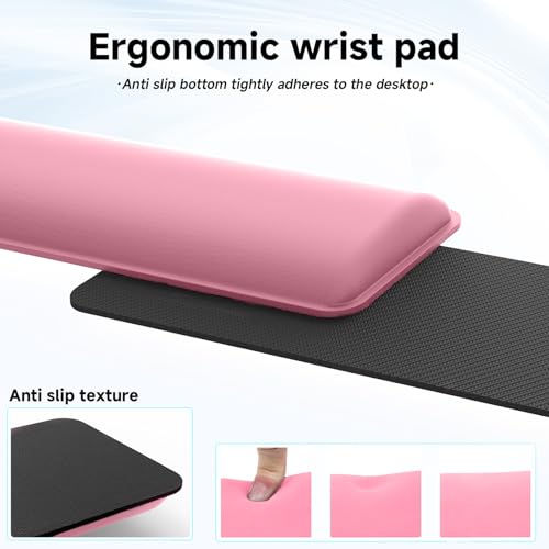 Computer Keyboard Stand and Wrist Rest Set, Keyboard Holder with Wrist Pad, Computer Wrist Support Pad, Keyboard Riser Holder with Wrist Pad for Office Home(Pink) - color: Pink