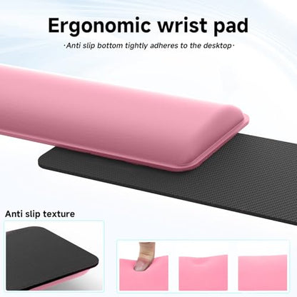 Computer Keyboard Stand and Wrist Rest Set, Keyboard Holder with Wrist Pad, Computer Wrist Support Pad, Keyboard Riser Holder with Wrist Pad for Office Home(Pink) - color: Pink