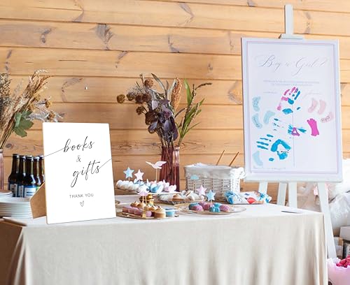 Books and Gifts Sign for Baby Shower Decorations, 8×11 Inches Gift Table Wooden Sign With Stand, Gender Neutral Tabletop Decor for Gender Reveal Party, Baby Shower Favor Supplies - style: Books and Gifts