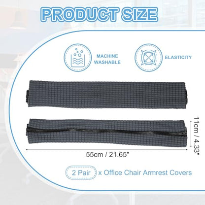 PATIKIL 22x4.3 in Office Chair Armrest Covers, 2 Pair Office Chair Arm Covers Long Computer Chairs Arm Rest Cover with Zipper Removable Rest Slipcover Hand Rest Protector, Dark Gray - color: Dark Gray, size: 22"
