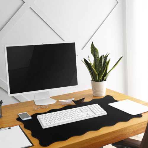 Hahafelt Scalloped Desk Mat Large Desk Pad Cute Coquette Table Mat Back to School Preppy Table Make up Pad Nonslip Graduation Gift with Stitching Waterproof Gaming(Black,23.6 x 13.8 Inches) - color: Black, size: 23.6 x 13.8 Inches