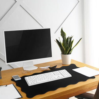 Hahafelt Scalloped Desk Mat Large Desk Pad Cute Coquette Table Mat Back to School Preppy Table Make up Pad Nonslip Graduation Gift with Stitching Waterproof Gaming(Black,23.6 x 13.8 Inches) - color: Black, size: 23.6 x 13.8 Inches